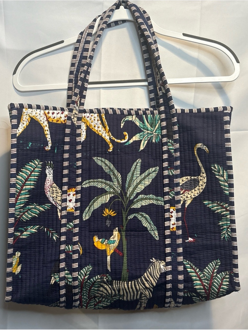 Quilted Tropical Print Tote Bag - Dark Navy